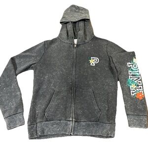 Victorias Secret PINK Gray Full Zip Hoodie Sweater Tropical Hawaiian Flowers XS